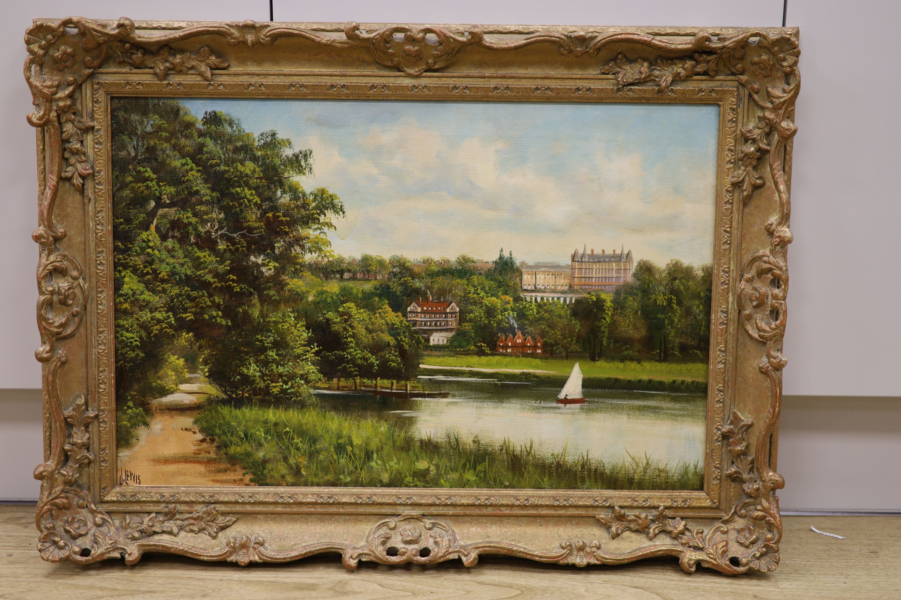 J. Lewis, pair of oils on canvas, Views of Richmond, signed, 40 x 60cm.